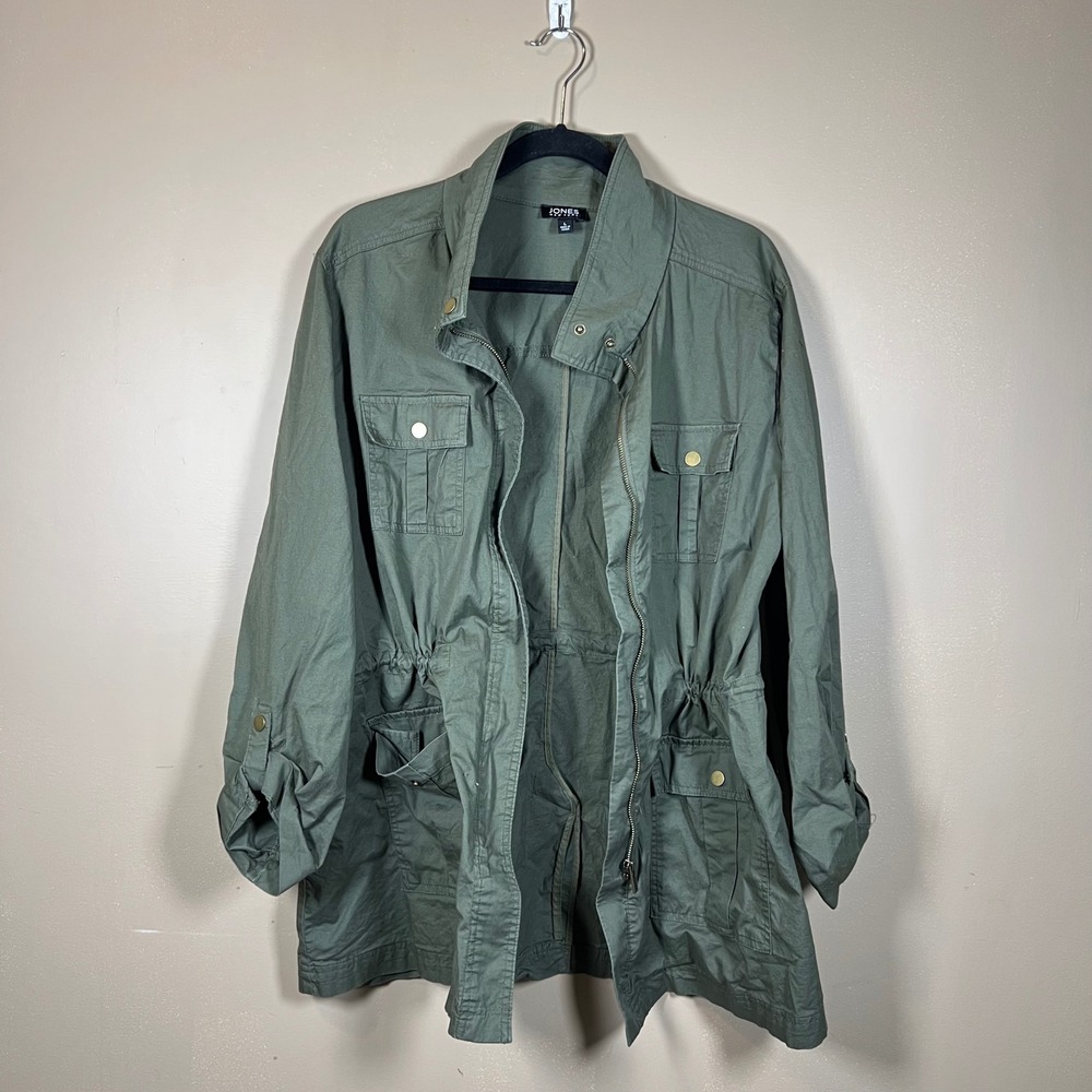 Jones New York Olive Green Utility Jacket Womens Large Cotton Blend Field Coat